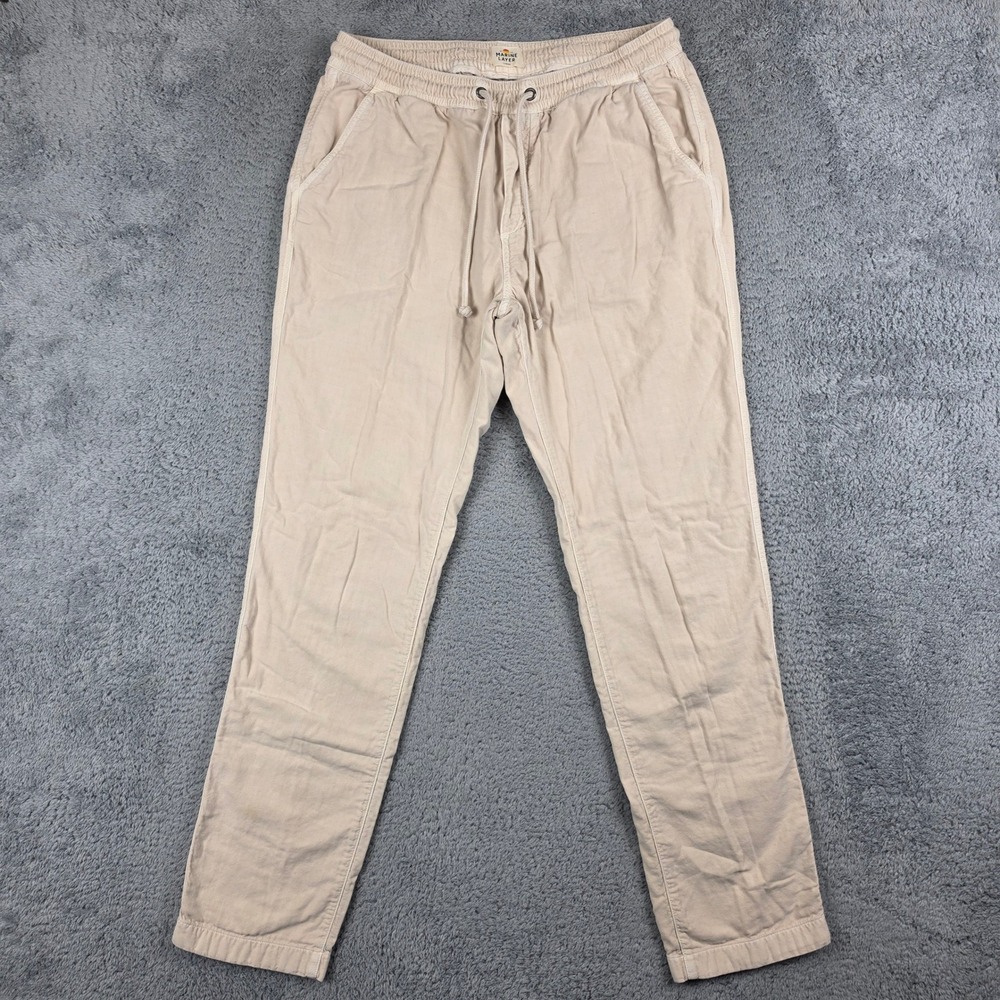 Marine Layer Saturday Beach Pants Mens L Beige Cotton Drawstring Tapered Casual
